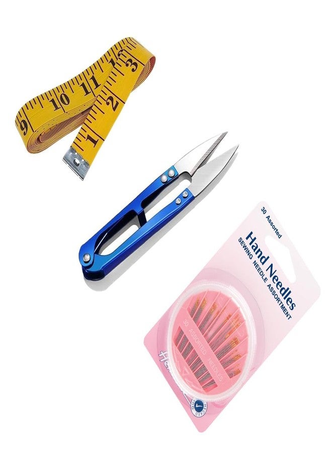 مجموعة GEMSY 3 في 1 | قاطع خيوط، شريط قياس بالبوصة، علبة إبر | تُستخدم للخياطة والتفصيل | مثالية للقياس، وتصميم الملابس، والأقمشة، والورق، والأعمال اليدوية، والقص، والأعمال المنزلية (مجموعة 3)